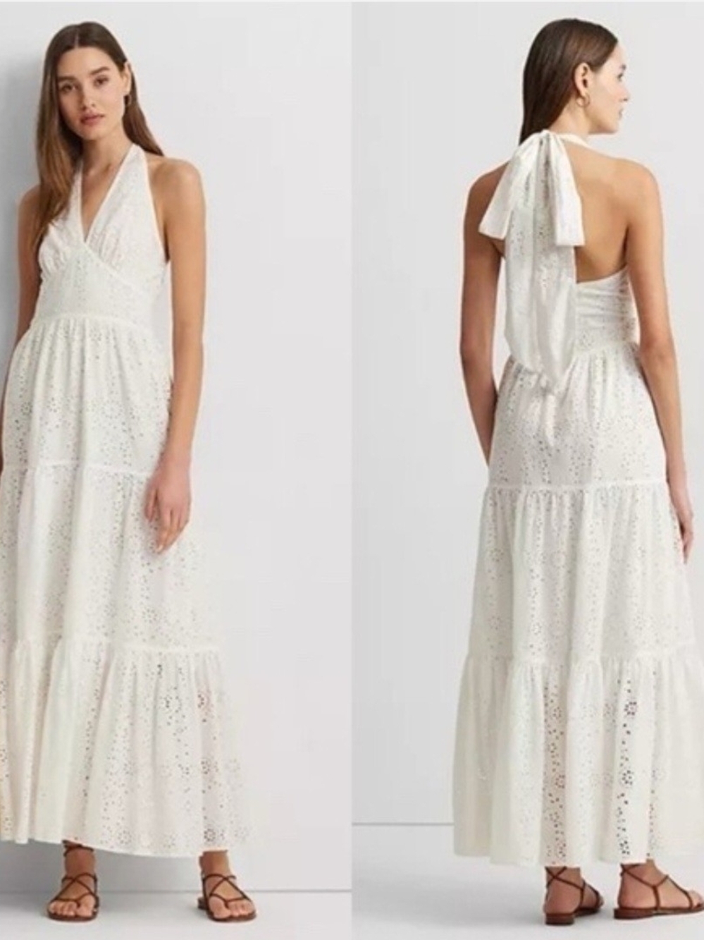 Ralph Lauren White Eyelet Halter Maxi Dress